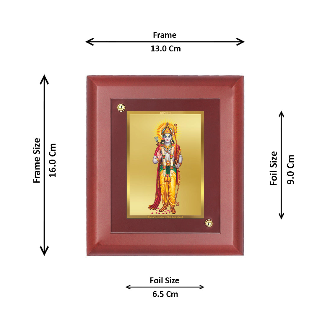 Diviniti 24K Gold Plated Lord Ram Photo Frame For Home Decor, Table, Wall Decor, Puja Room, Gift (16 x 13 CM)