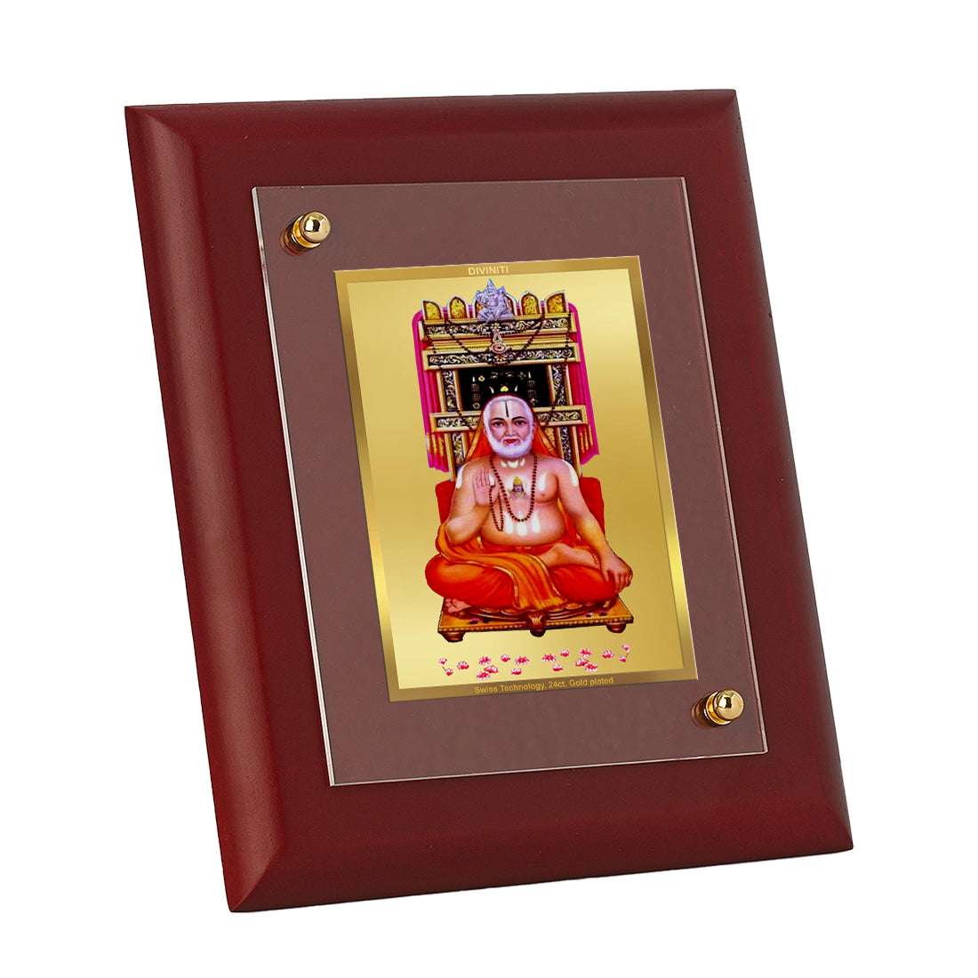 Diviniti 24K Gold Plated Raghvender Swami Photo Frame For Home Decor, Table Top, Wall Hanging (16 x 13 CM)