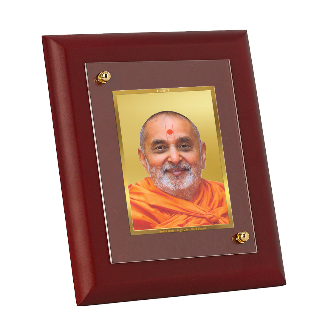 Diviniti 24K Gold Plated Pramukh Swami Photo Frame For Home Decor, Wall Decor, Table Top (16 x 13 CM)