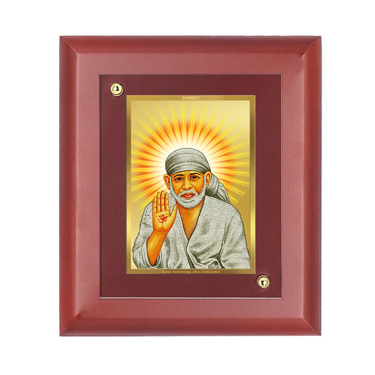 Diviniti 24K Gold Plated Sai Baba Photo Frame For Home Wall Decor, Prayer, Table Tops, Gift (16 x 13 CM)