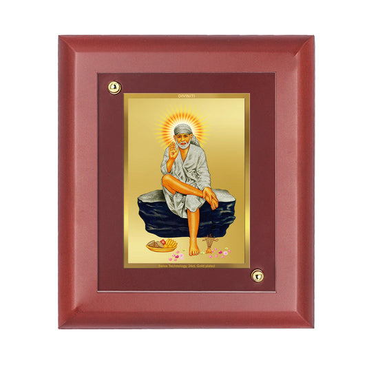 Diviniti 24K Gold Plated Sai Baba Photo Frame For Home Decor, Table Tops, Wall Hanging, Gift (16 x 13 CM)