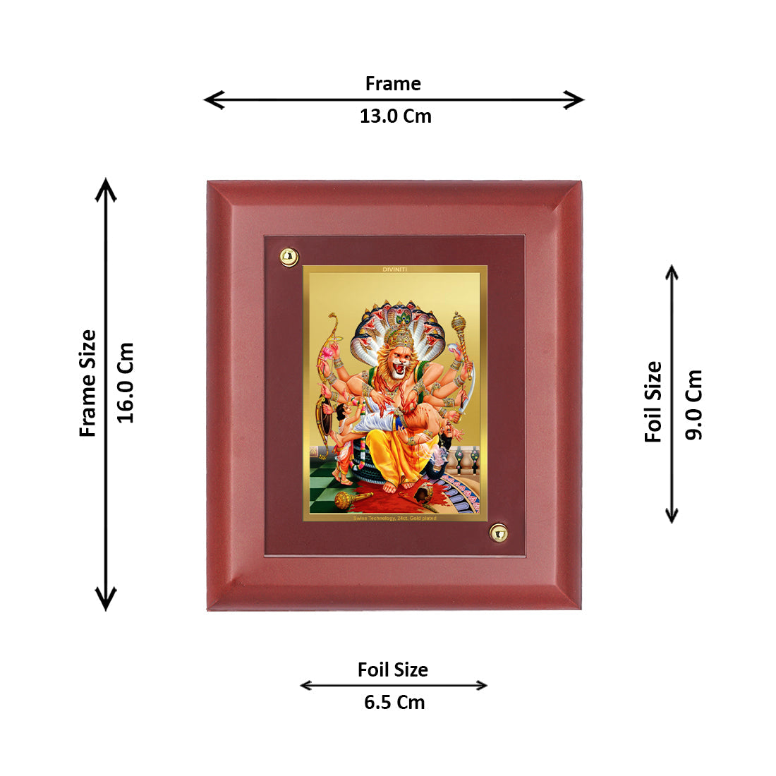 Diviniti Narsimha gold-plated Wall Photo Frame, Table Decor| MDF 1 Wooden Photo Frame with 24K gold-plated Foil| Religious Photo Frame Idol For Prayer, Gifts Items