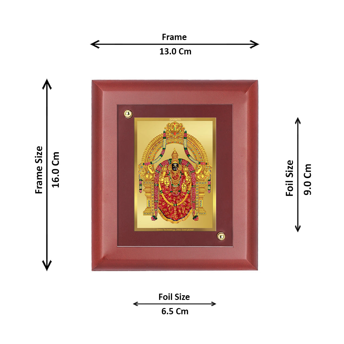 Diviniti 24K Gold Plated Goddess Padmavathi Photo Frame For Home Decor, Wall Hanging, Table Tops, Gift (16 x 13 CM)