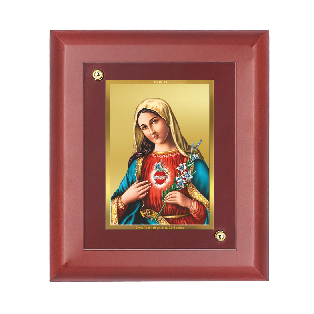 Diviniti 24K Gold Plated Mother Mary Photo Frame For Home Decor, Wall Decor, Table, Festival Gift (16 x 13 CM)