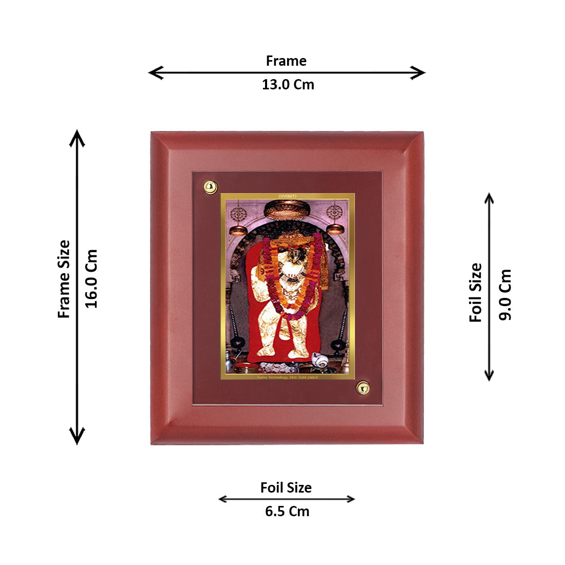 Diviniti 24K Gold Plated Mehandipur Balaji Photo Frame For Home Decor, Wall Decor, Table, Puja, Gift (16 x 13 CM)