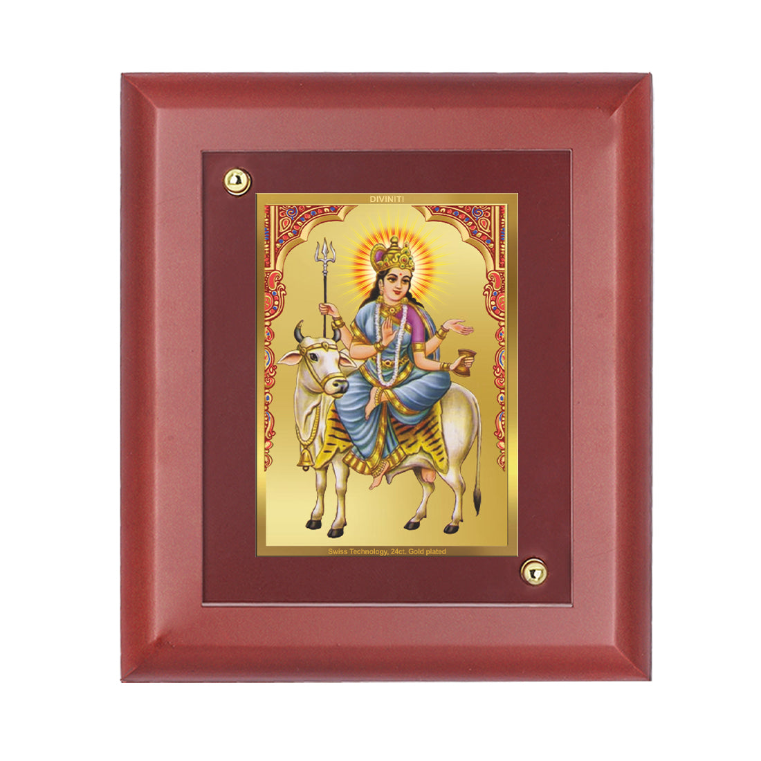 Diviniti 24K Gold Plated Mahagauri Mata Photo Frame For Home Wall Decor, Table, Puja Room, Festival Gift (16 x 13 CM)