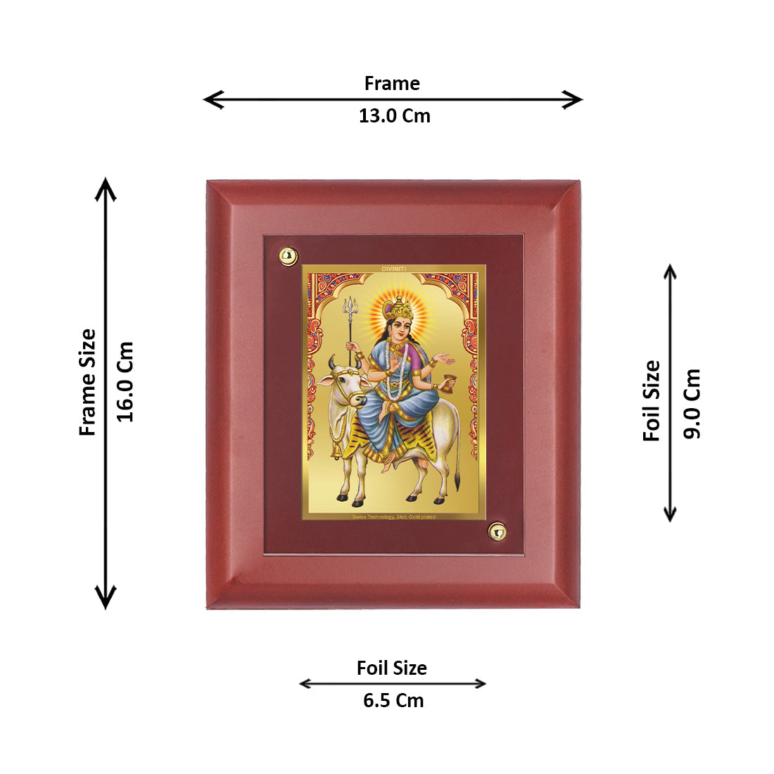 Diviniti 24K Gold Plated Mahagauri Mata Photo Frame For Home Wall Decor, Table, Puja Room, Festival Gift (16 x 13 CM)