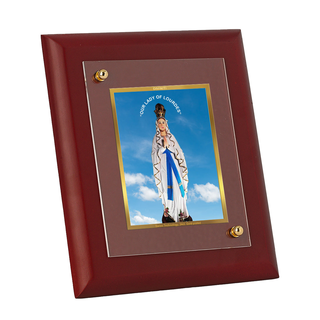 Diviniti 24K Gold Plated Lourdes Photo Frame For Home Decor, Wall Decor, Table Tops, Festival Gift (16 x 13 CM)