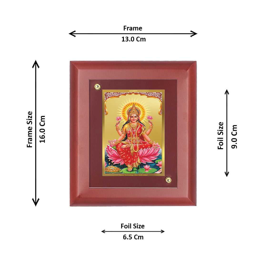 Diviniti 24K Gold Plated Lakshmi Mata Photo Frame For Home Wall Decor, Table Tops, Puja Room, Gift (16 x 13 CM)