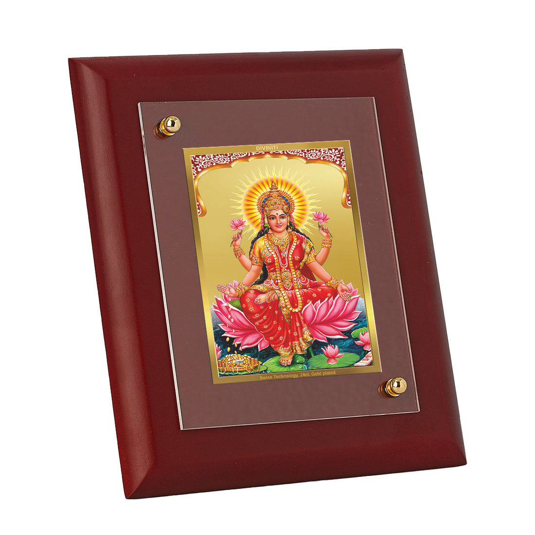 Diviniti 24K Gold Plated Lakshmi Mata Photo Frame For Home Wall Decor, Table Tops, Puja Room, Gift (16 x 13 CM)