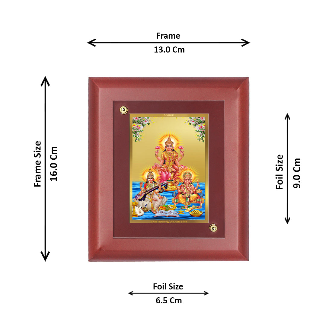 Diviniti 24K Gold Plated Lakshmi Ganesha Saraswati Photo Frame For Home Decor, Wall Hanging, Table, Puja (16 x 13 CM)