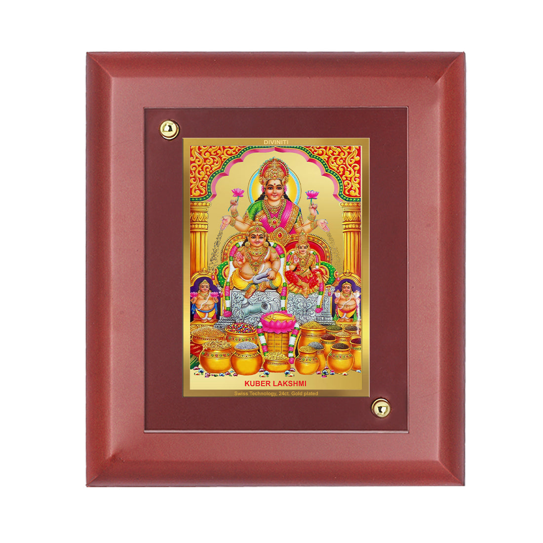 Diviniti 24K Gold Plated Kuber Lakshmi Photo Frame For Home Decor, Wall Decor, Table, Worship (16 x 13 CM)