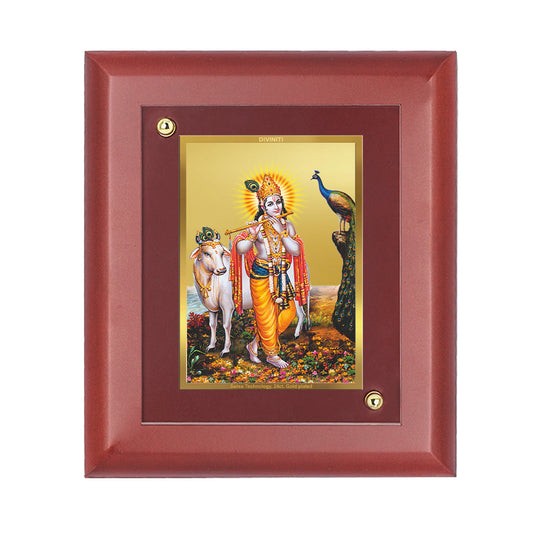 Diviniti 24K Gold Plated Lord Krishna Photo Frame For Home Wall Decor, Puja Room, Table Top, Gift (16 x 13 CM)