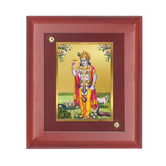 Diviniti 24K Gold Plated Lord Krishna Photo Frame For Home Wall Decor, Table Tops, Puja, Gift (16 x 13 CM)