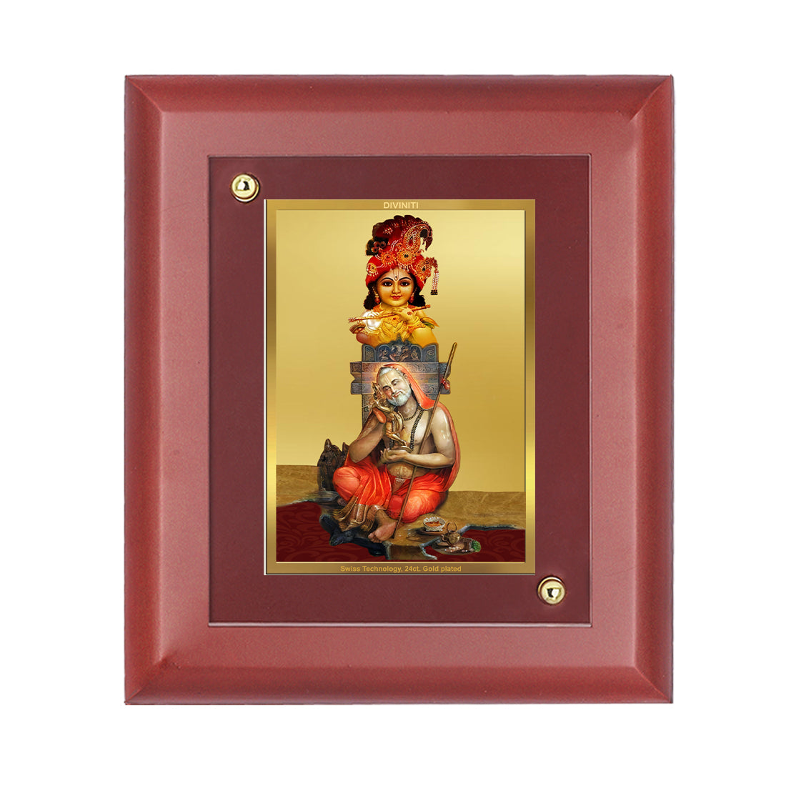 Diviniti 24K Gold Plated Krishna Raghvendra Photo Frame For Home Decor, Wall Decor, Table Top (16 x 13 CM)