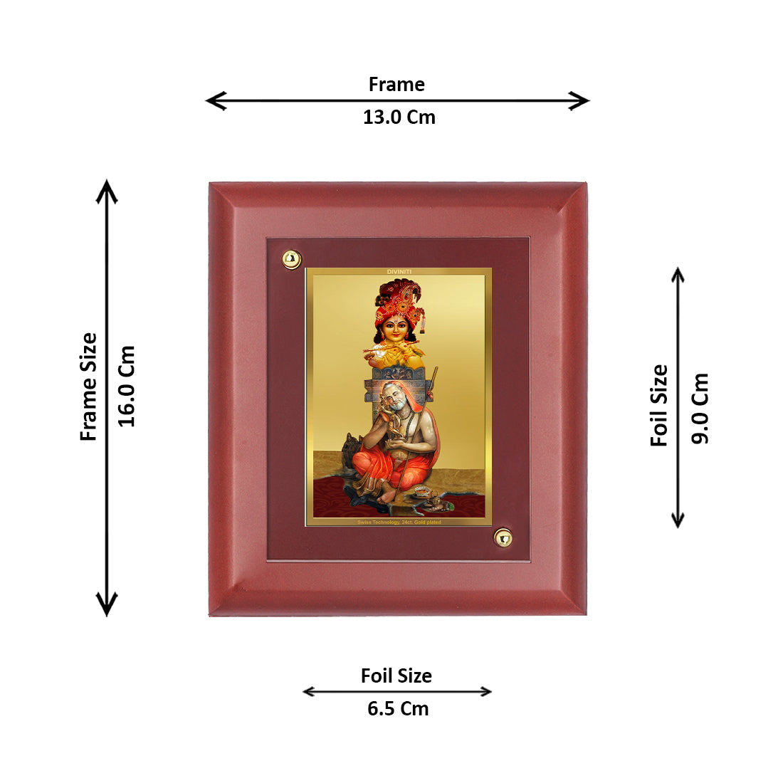 Diviniti 24K Gold Plated Krishna Raghvendra Photo Frame For Home Decor, Wall Decor, Table Top (16 x 13 CM)