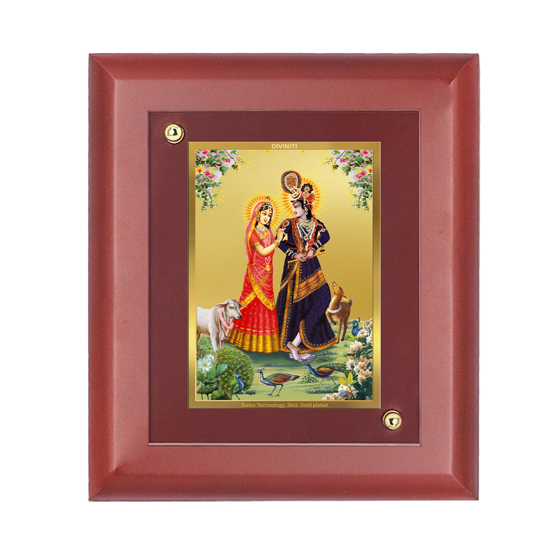 Diviniti 24K Gold Plated Radha Krishna Photo Frame For Home Decor, Wall Hanging, Puja Room, Gift (16 x 13 CM)