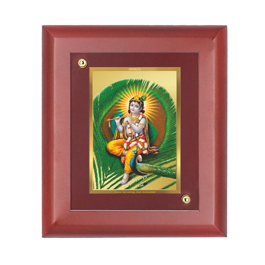 Diviniti 24K Gold Plated Shree Krishna Photo Frame For Home Decor, Wall Decor, Table Tops, Festival Gift (16 x 13 CM)