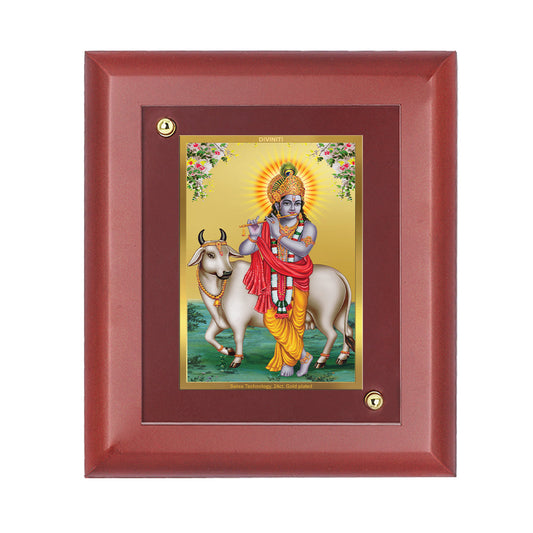 Diviniti 24K Gold Plated Lord Krishna Photo Frame For Home Decor, Table, Wall Decor, Puja, Gift (16 x 13 CM)