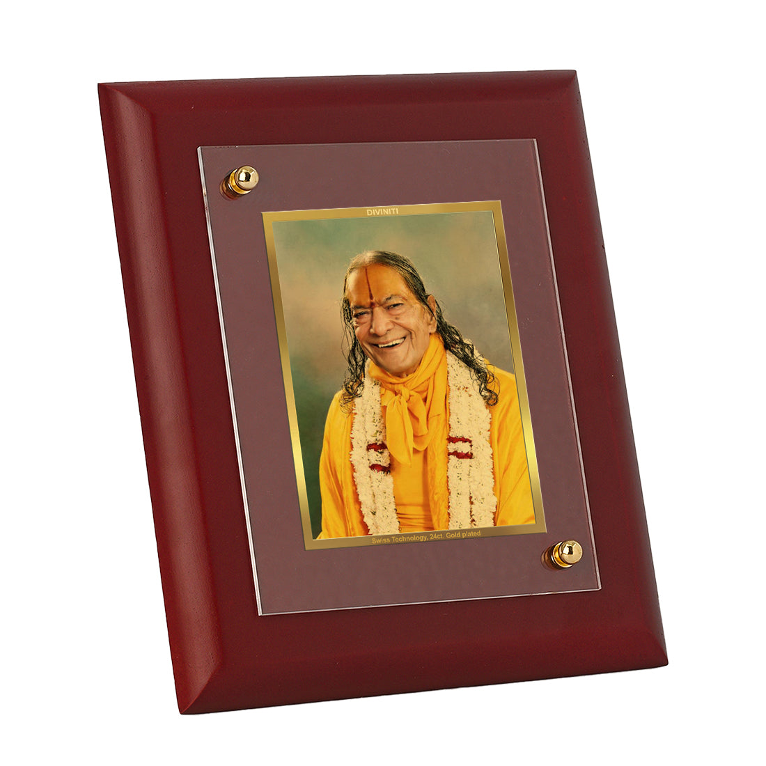 Diviniti 24K Gold Plated Kripalu Maharaj Ji Photo Frame For Home Wall Decor, Table, Gift (16 x 13 CM)