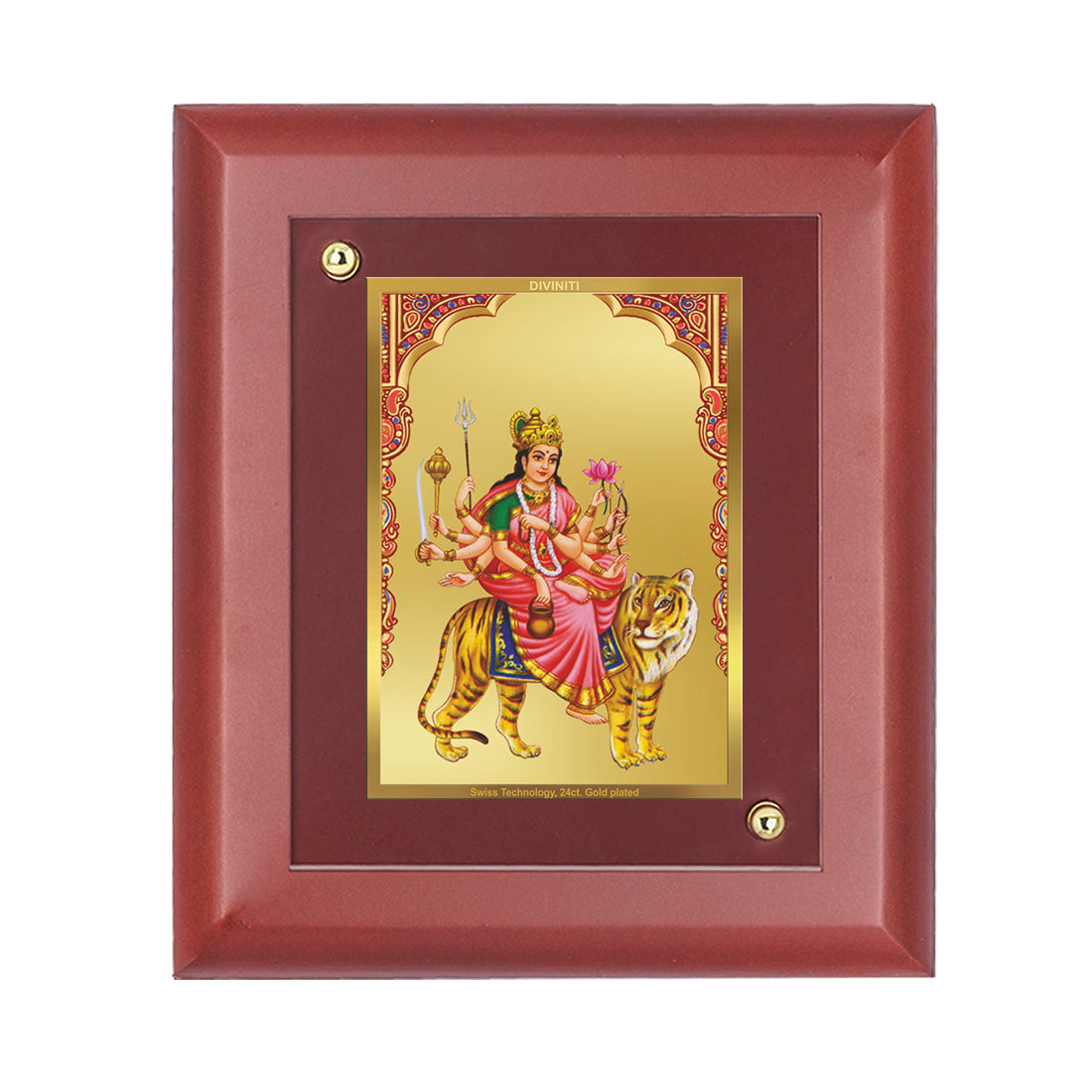 Diviniti 24K Gold Plated Kushmanda Mata Photo Frame For Home Decor, Wall Decor, Table Tops, Puja Room (16 x 13 CM)