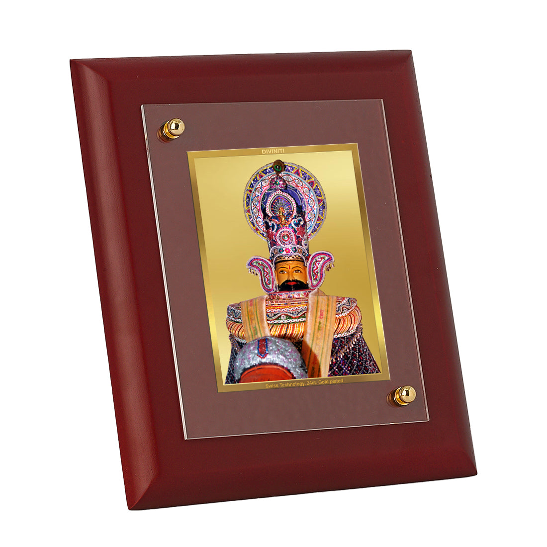 Diviniti Khatu Shyam-1 gold-plated Wall Photo Frame, Table Decor| MDF 1 Wooden Photo Frame with 24K gold-plated Foil| Religious Photo Frame Idol For Prayer, Gifts Items