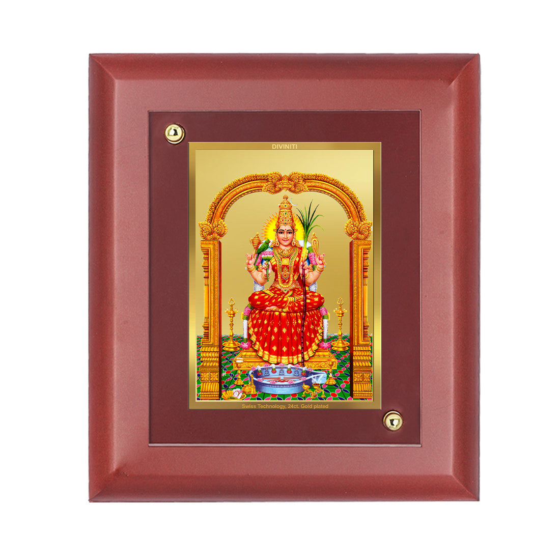 Diviniti 24K Gold Plated Kanchi Kamakshi Amman Photo Frame For Home Wall Decor, Table Tops, Gift (16 x 13 CM)