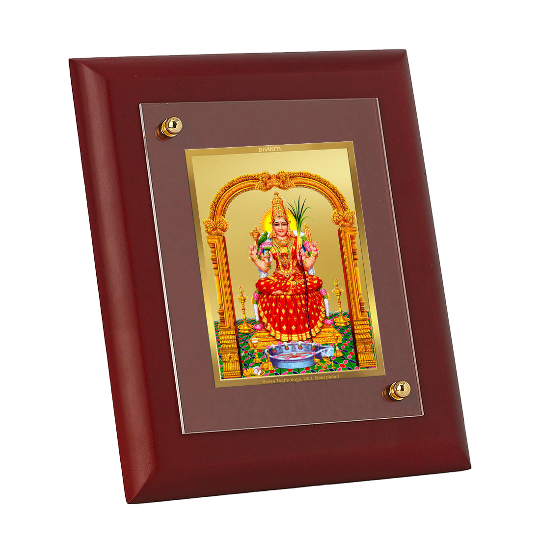 Diviniti 24K Gold Plated Kanchi Kamakshi Amman Photo Frame For Home Wall Decor, Table Tops, Gift (16 x 13 CM)