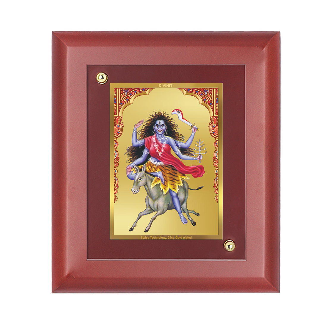 Diviniti 24K Gold Plated Kaalratri Mata Photo Frame For Home Decor, Table Tops, Wall, Puja, Gift (16 x 13 CM)