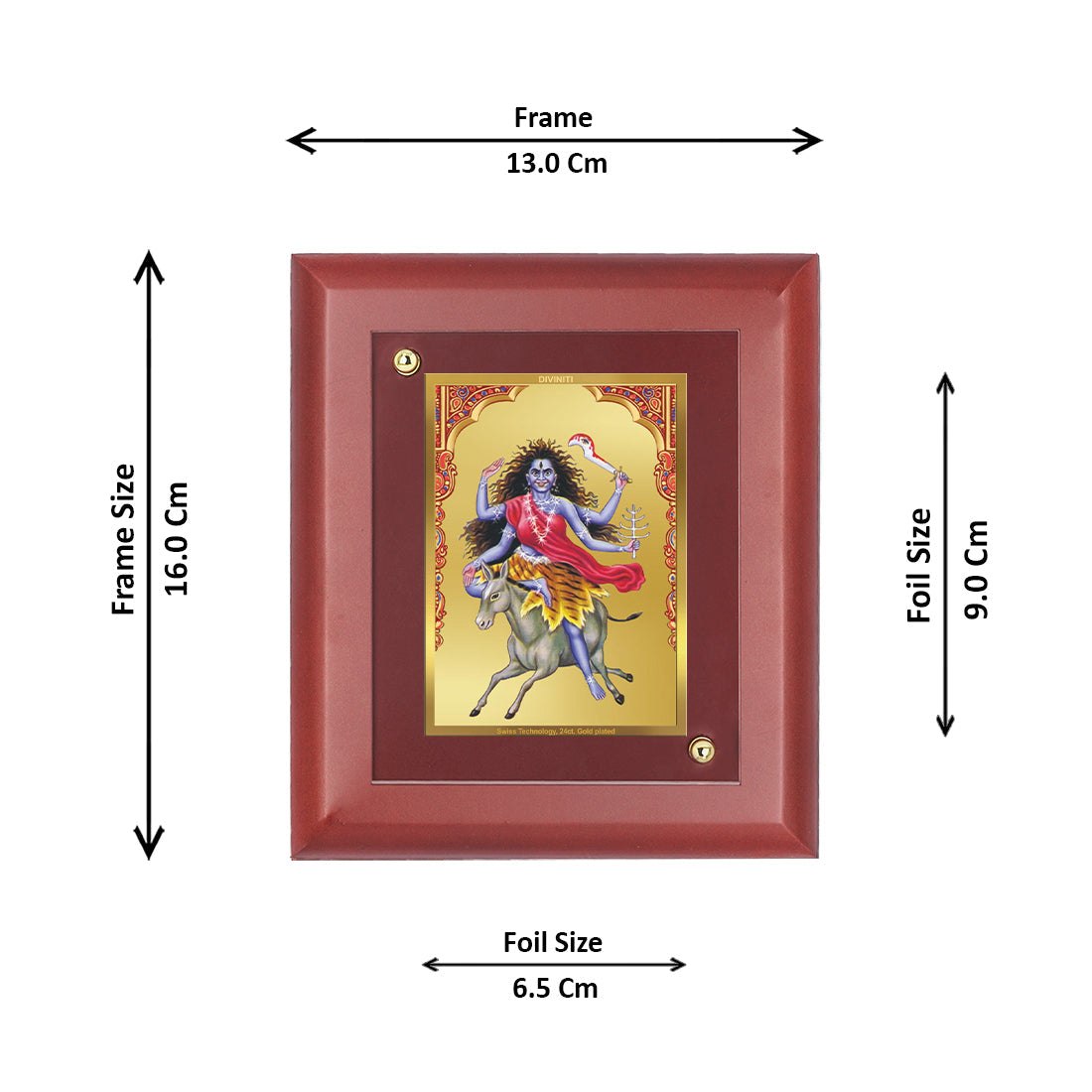 Diviniti 24K Gold Plated Kaalratri Mata Photo Frame For Home Decor, Table Tops, Wall, Puja, Gift (16 x 13 CM)