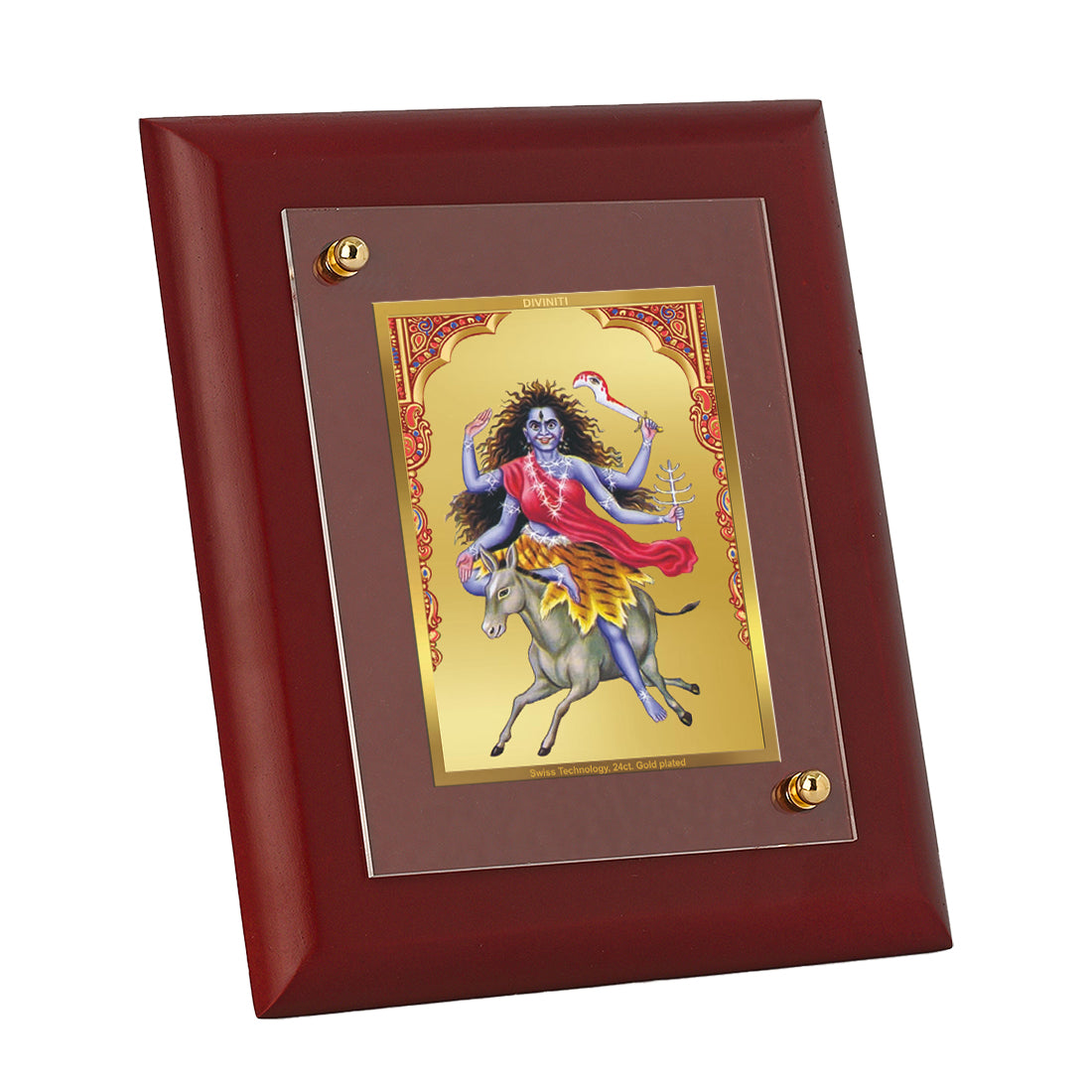 Diviniti 24K Gold Plated Kaalratri Mata Photo Frame For Home Decor, Table Tops, Wall, Puja, Gift (16 x 13 CM)