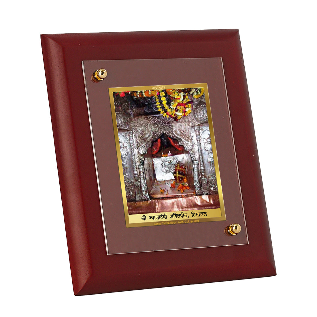 Diviniti 24K Gold Plated Jwaladevi Photo Frame For Home Wall Decor, Table, Puja Room, Festival Gift (16 x 13 CM)