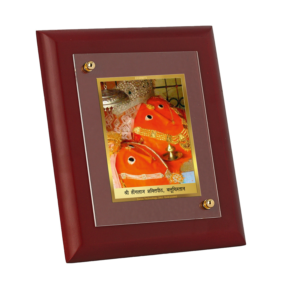 Diviniti 24K Gold Plated Hinglaj Mata Photo Frame For Home Decor, Wall Hanging, Table Tops, Gift (16 x 13 CM)