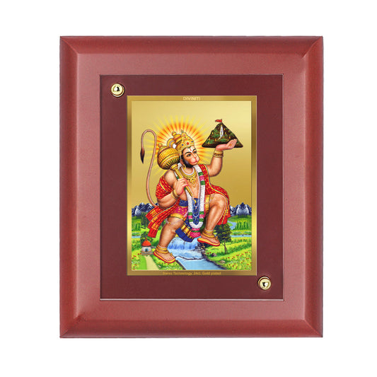 Diviniti 24K Gold Plated Lord Hanuman Photo Frame For Home Decor, Wall Decor, Puja, Festival Gift (16 x 13 CM)