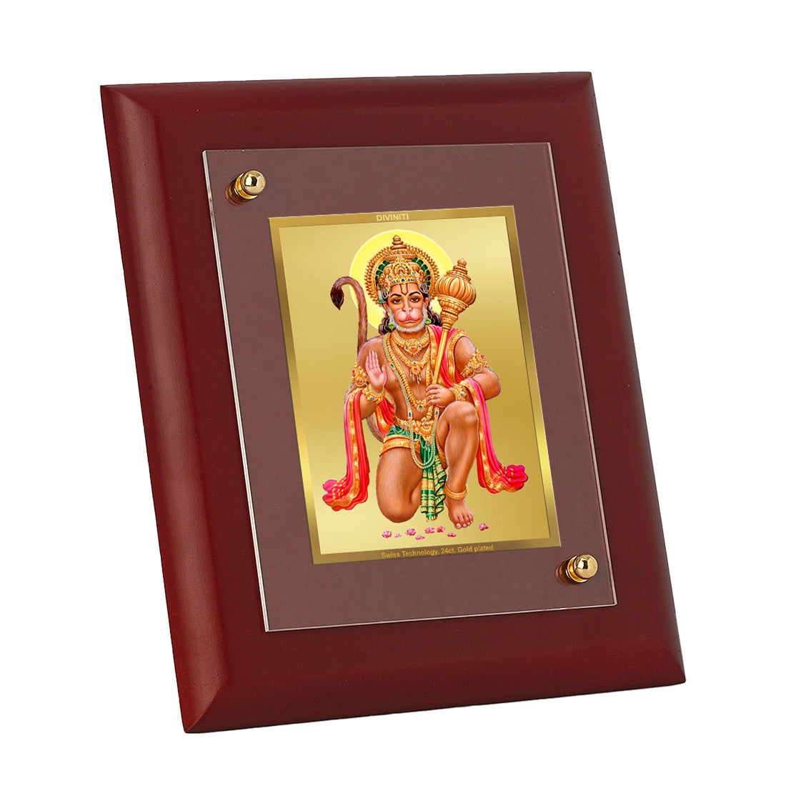 Diviniti 24K Gold Plated Hanuman Ji Photo Frame For Home Decor, Wall Decor, Table, Puja, Gift (16 x 13 CM)