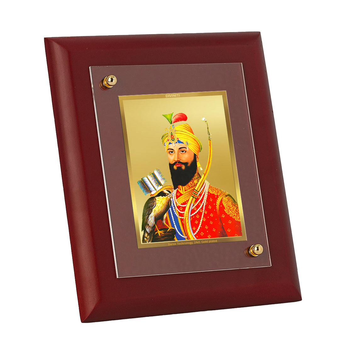 Diviniti 24K Gold Plated Guru Gobind Singh Photo Frame For Home Decor Showpiece, Table, Wall Decor, Gift (16 x 13 CM)