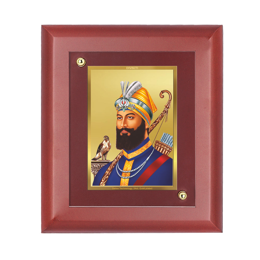 Diviniti 24K Gold Plated Guru Gobind Singh Wall Photo Frame For Home Decor Showpiece, Table, Gift (16 x 13 CM)