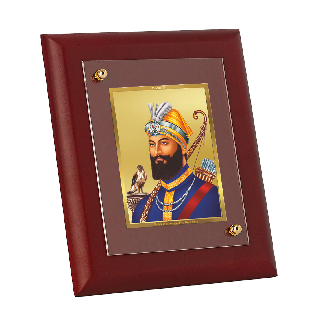 Diviniti 24K Gold Plated Guru Gobind Singh Wall Photo Frame For Home Decor Showpiece, Table, Gift (16 x 13 CM)