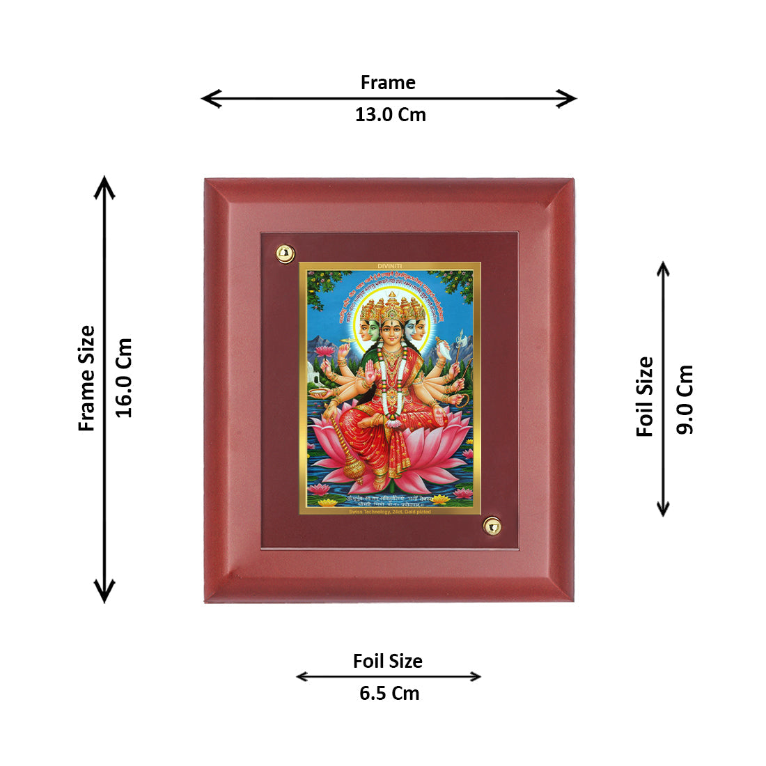 Diviniti 24K Gold Plated Gayatri Mata Photo Frame For Home Decor, Wall Decor, Table, Puja, Gift (16 x 13 CM)