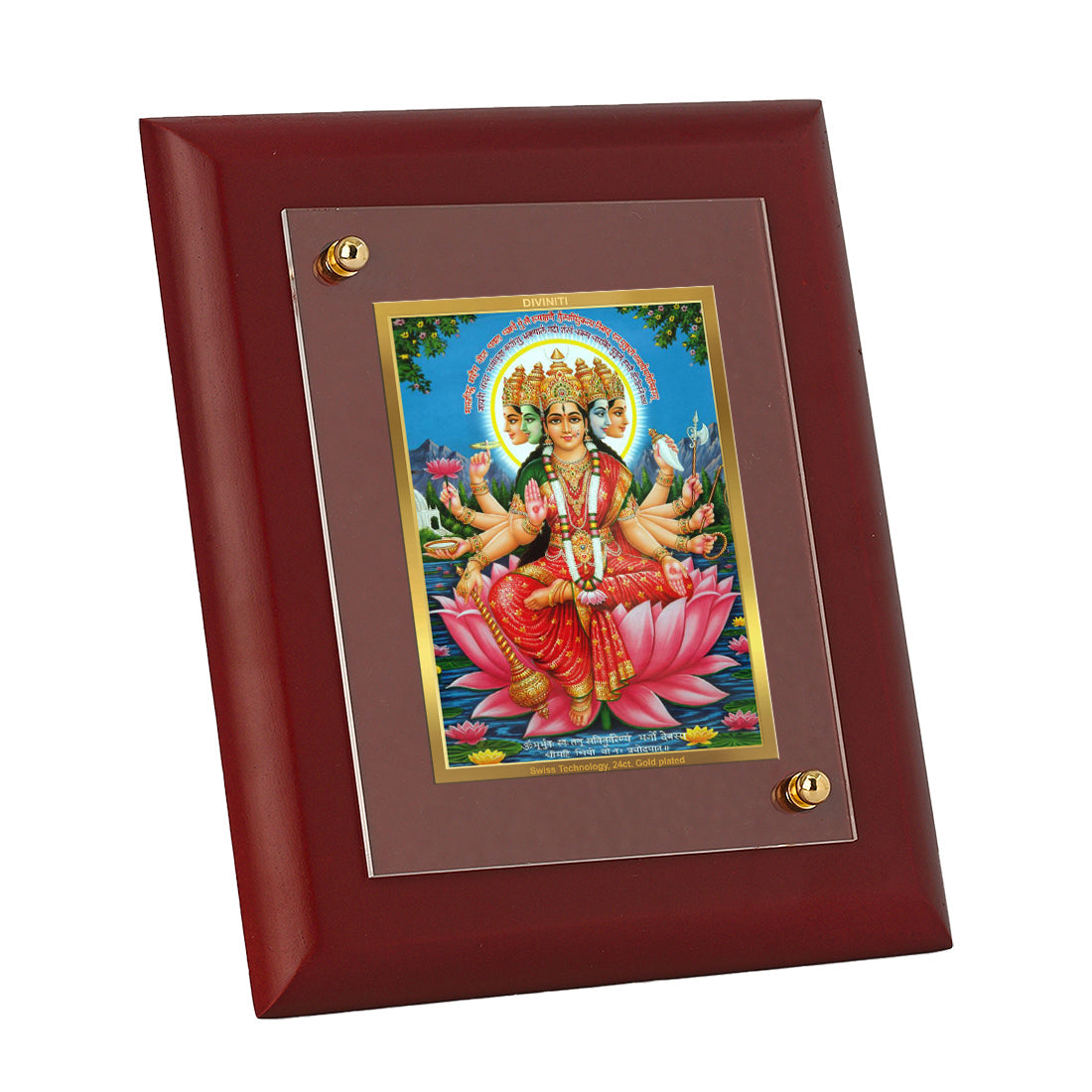 Diviniti 24K Gold Plated Gayatri Mata Photo Frame For Home Decor, Wall Decor, Table, Puja, Gift (16 x 13 CM)