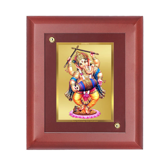 Diviniti 24K Gold Plated Lord Ganesha Photo Frame For Home Decor, Wall Hanging, Table Tops, Worship, Gift (16 x 13 CM)