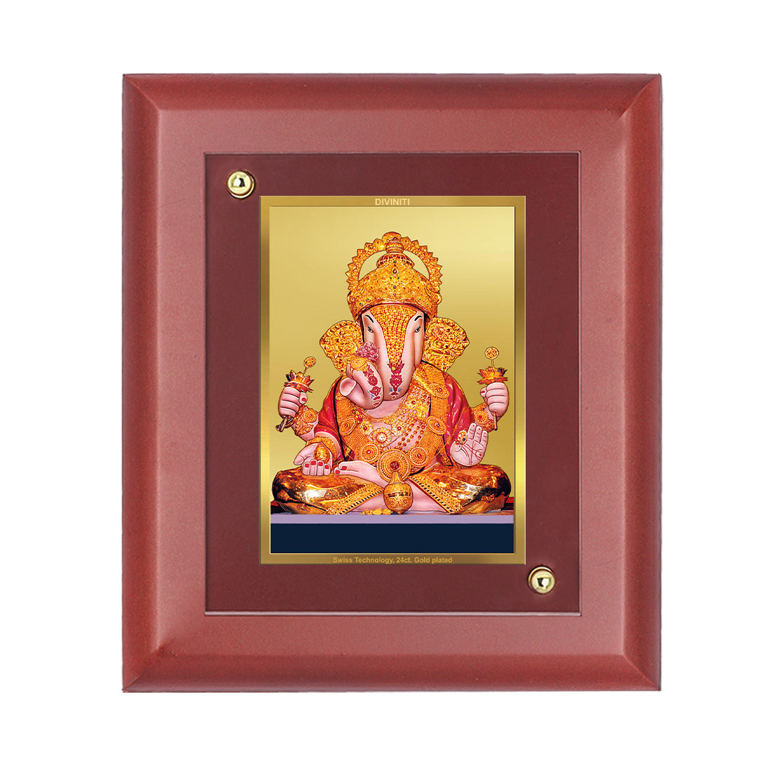 Diviniti 24K Gold Plated Dagdu Ganesha Photo Frame For Home Wall Decor, Table Tops, Gift (16 x 13 CM)