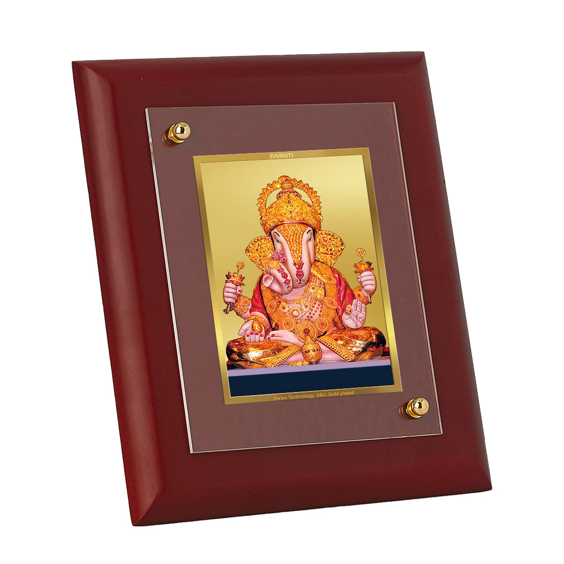 Diviniti 24K Gold Plated Dagdu Ganesha Photo Frame For Home Wall Decor, Table Tops, Gift (16 x 13 CM)