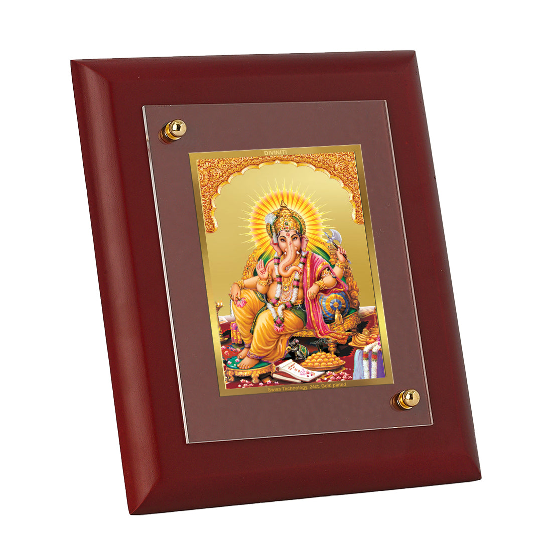 Diviniti 24K Gold Plated Lord Ganesha Photo Frame For Home Decor, Wall Hanging, Table, Puja, Festival Gift (16 x 13 CM)