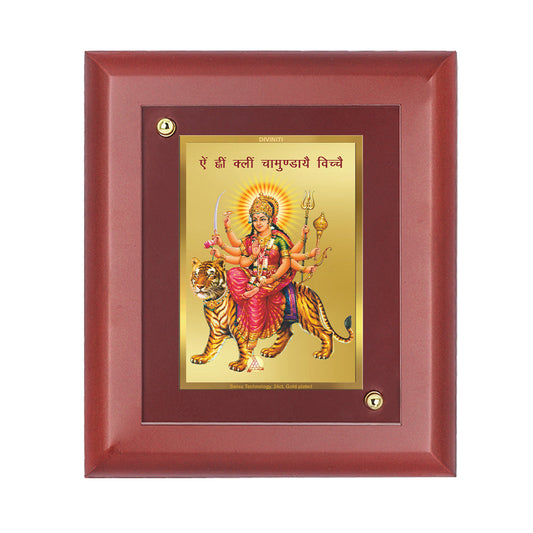 Diviniti 24K Gold Plated Durga Ji Photo Frame For Home Decor, Wall Decor, Table Tops, Puja, Gift (16 x 13 CM)