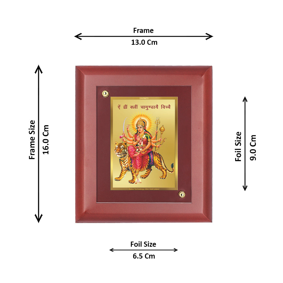 Diviniti 24K Gold Plated Durga Ji Photo Frame For Home Decor, Wall Decor, Table Tops, Puja, Gift (16 x 13 CM)