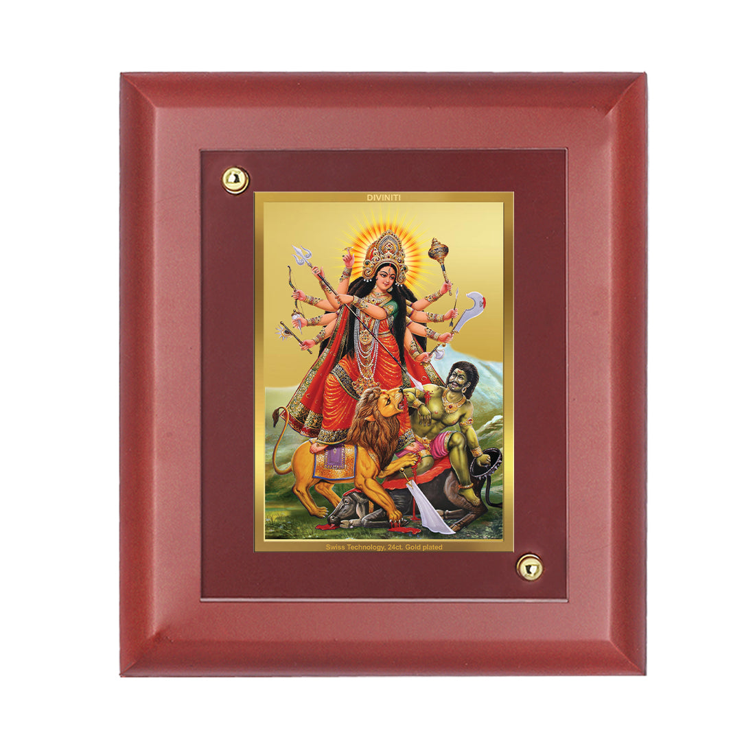 Diviniti 24K Gold Plated Durga Mata Photo Frame For Home Decor, Wall Decor, Table Tops, Puja, Festival Gift (16 x 13 CM)