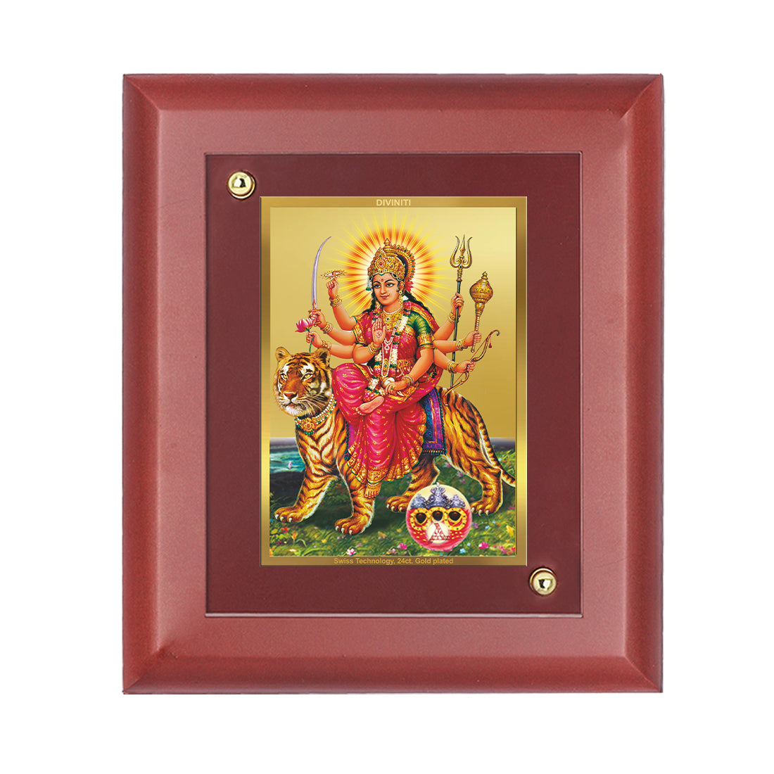 Diviniti 24K Gold Plated Durga Ji Photo Frame For Home Decor, Wall Decor, Table, Puja Room, Gift (16 x 13 CM)