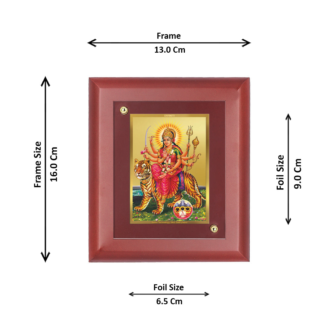 Diviniti 24K Gold Plated Durga Ji Photo Frame For Home Decor, Wall Decor, Table, Puja Room, Gift (16 x 13 CM)