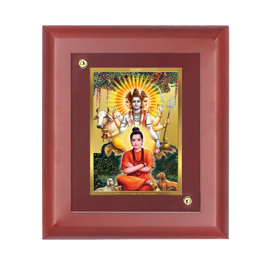 Diviniti Dattatrey-2 gold-plated Wall Photo Frame, Table Decor| MDF 1 Wooden Photo Frame with 24K gold-plated Foil| Religious Photo Frame Idol For Prayer, Gifts Items